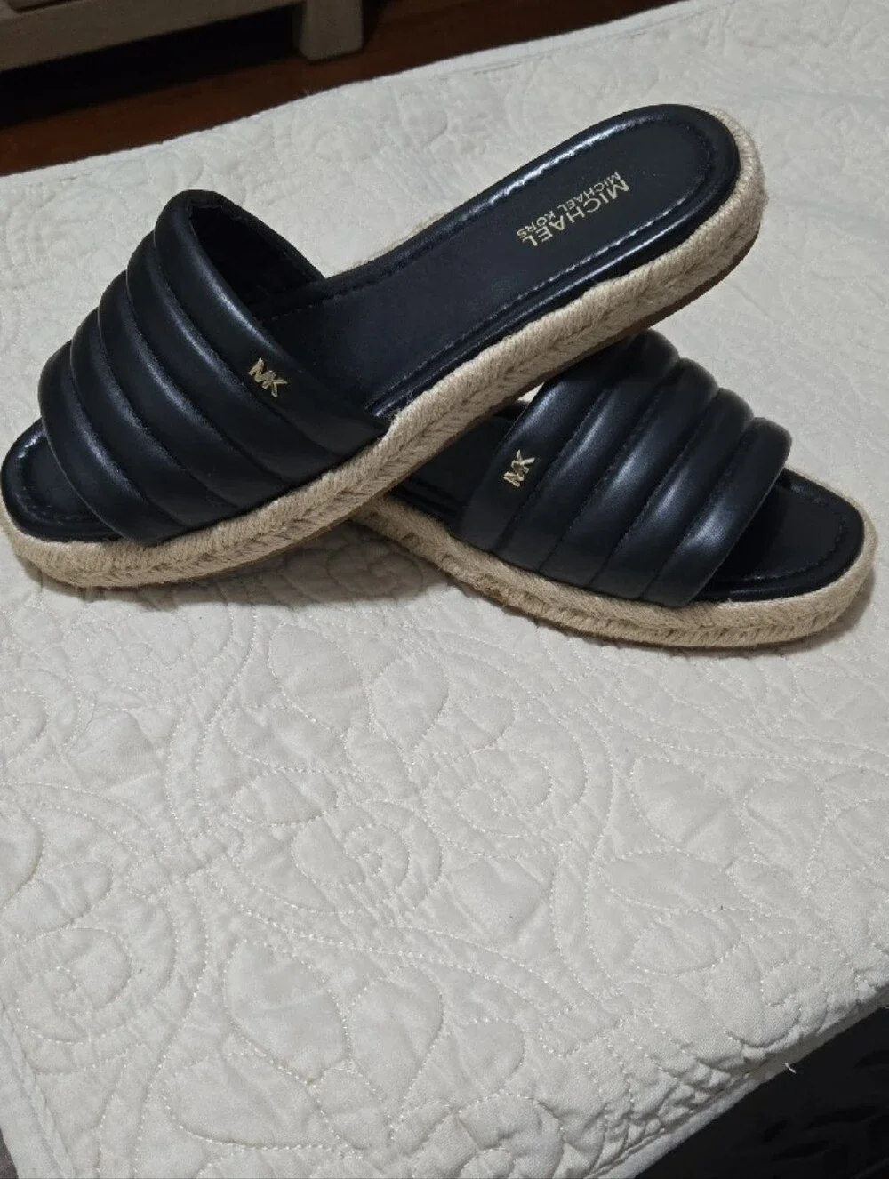 Michael Kors Black Quilted Slide Espadrille Mules-- SIZE:6